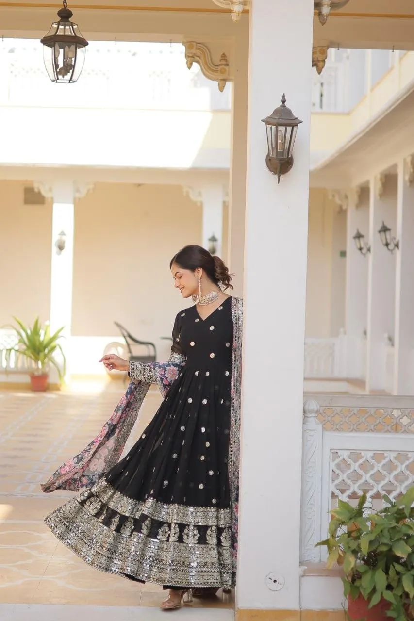 Beautiful Faux Georgette Zari Sequins Embroidered Gown