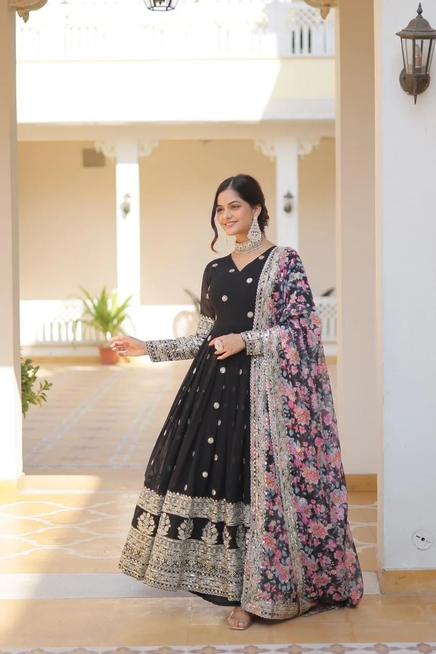 Beautiful Faux Georgette Zari Sequins Embroidered Gown
