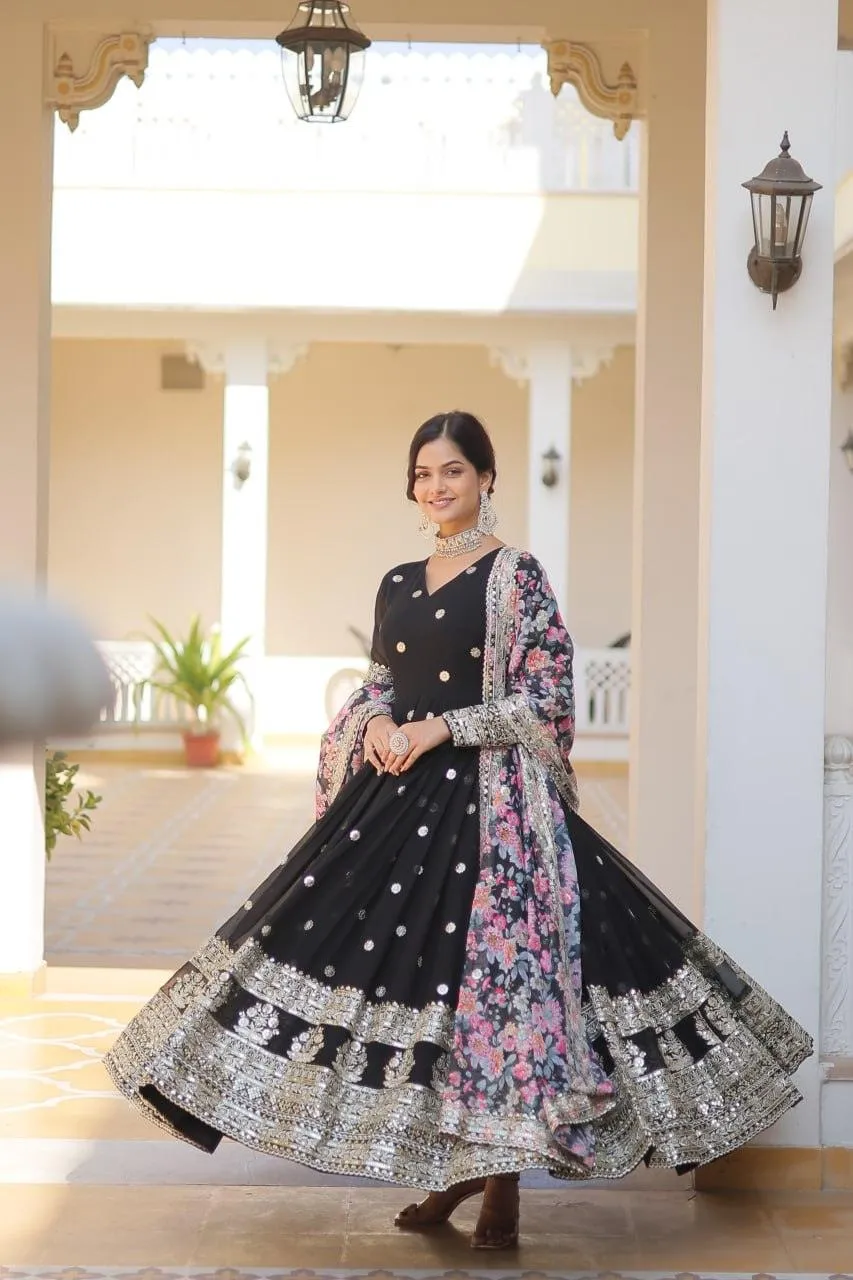 Beautiful Faux Georgette Zari Sequins Embroidered Gown