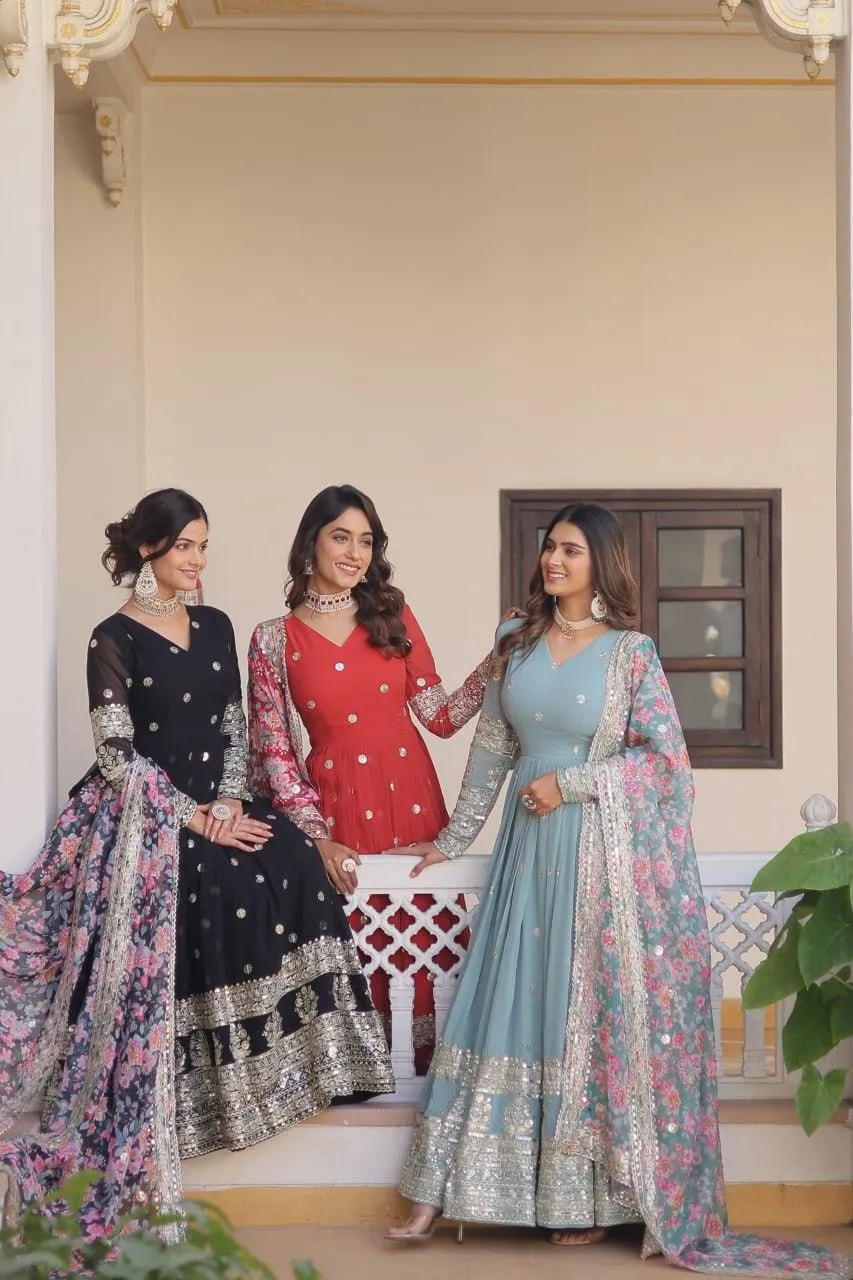 Beautiful Faux Georgette Zari Sequins Embroidered Gown