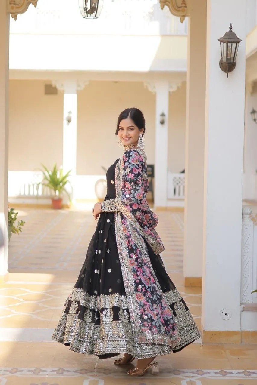 Beautiful Faux Georgette Zari Sequins Embroidered Gown