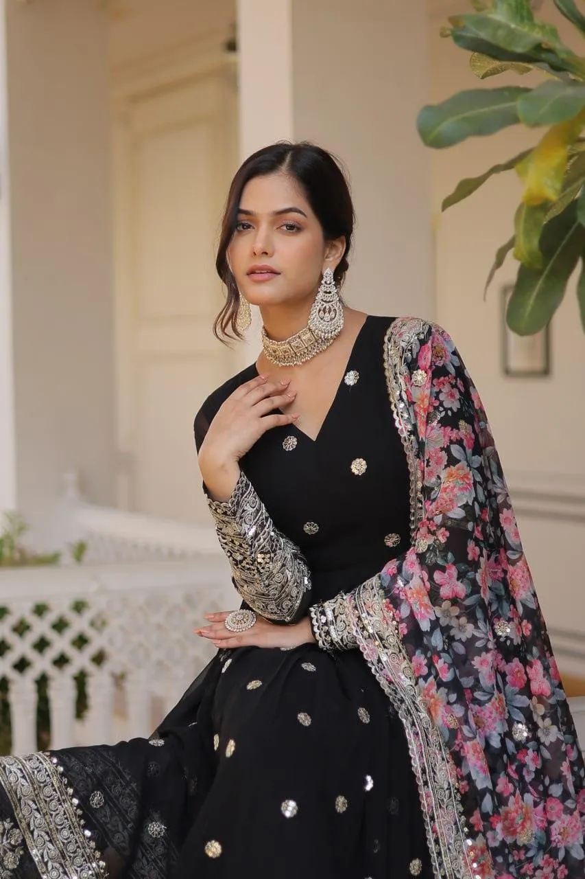 Beautiful Faux Georgette Zari Sequins Embroidered Gown