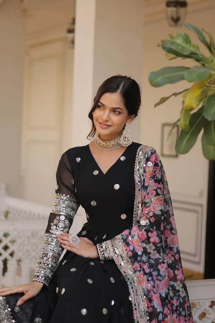 Beautiful Faux Georgette Zari Sequins Embroidered Gown