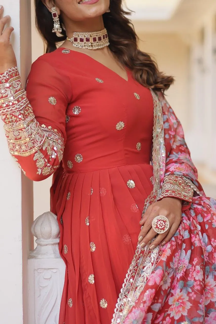 Beautiful Faux Georgette Zari Sequins Embroidered Gown