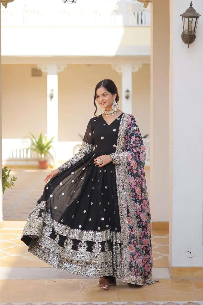 Beautiful Faux Georgette Zari Sequins Embroidered Gown