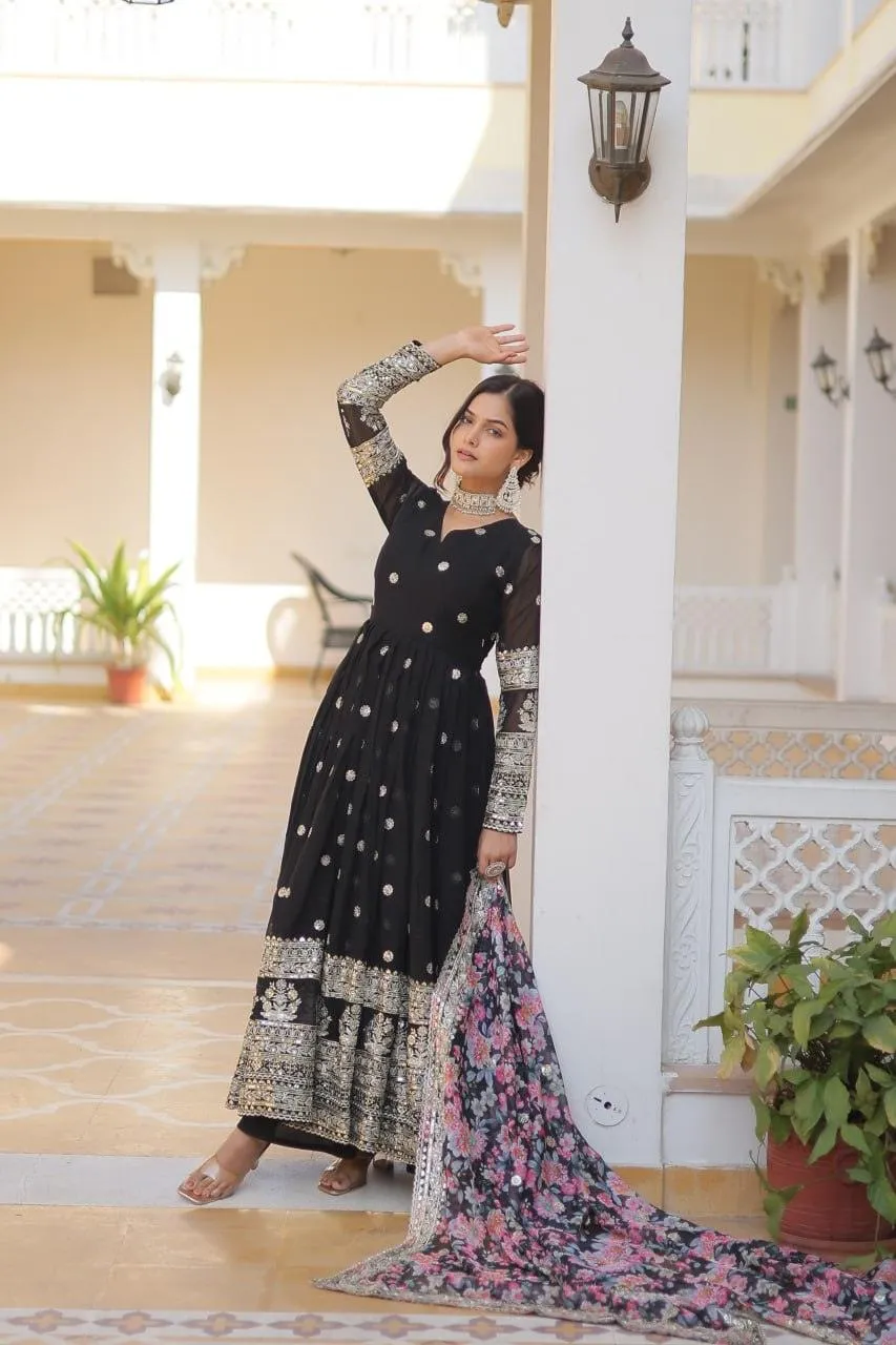 Beautiful Faux Georgette Zari Sequins Embroidered Gown