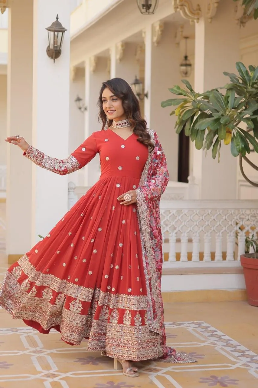 Beautiful Faux Georgette Zari Sequins Embroidered Gown
