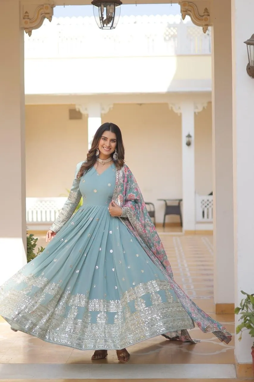 Beautiful Faux Georgette Zari Sequins Embroidered Gown