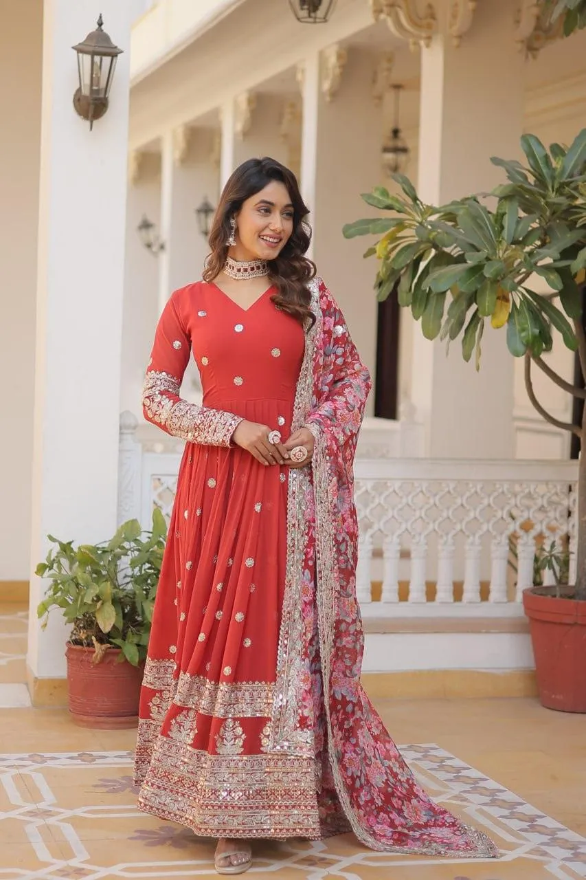Beautiful Faux Georgette Zari Sequins Embroidered Gown
