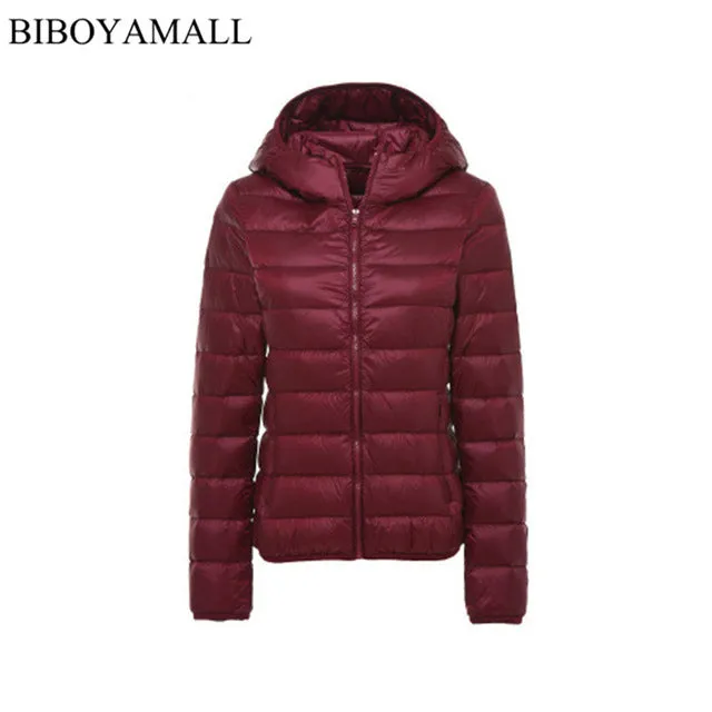 BIBOYAMALL Women Ultra Light Down Jacket Hooded 90% Winter Duck Down Jackets Women Parka Zipper Coats Plus Size XXXL Pink Black