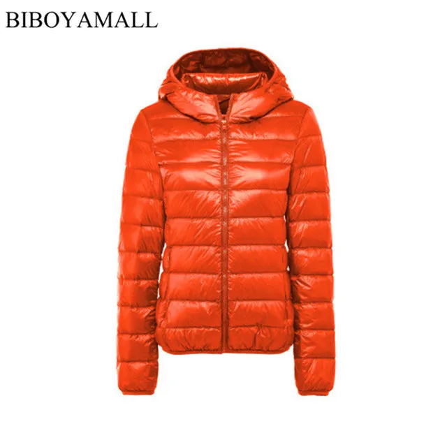 BIBOYAMALL Women Ultra Light Down Jacket Hooded 90% Winter Duck Down Jackets Women Parka Zipper Coats Plus Size XXXL Pink Black