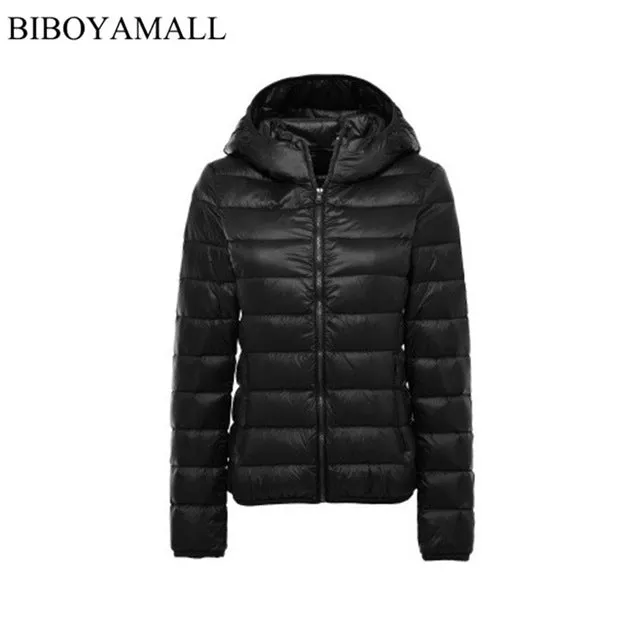BIBOYAMALL Women Ultra Light Down Jacket Hooded 90% Winter Duck Down Jackets Women Parka Zipper Coats Plus Size XXXL Pink Black
