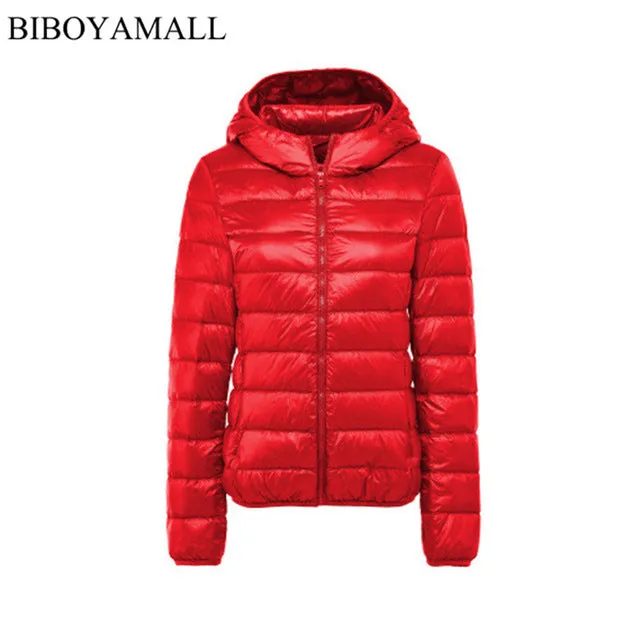 BIBOYAMALL Women Ultra Light Down Jacket Hooded 90% Winter Duck Down Jackets Women Parka Zipper Coats Plus Size XXXL Pink Black