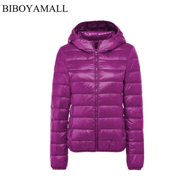 BIBOYAMALL Women Ultra Light Down Jacket Hooded 90% Winter Duck Down Jackets Women Parka Zipper Coats Plus Size XXXL Pink Black