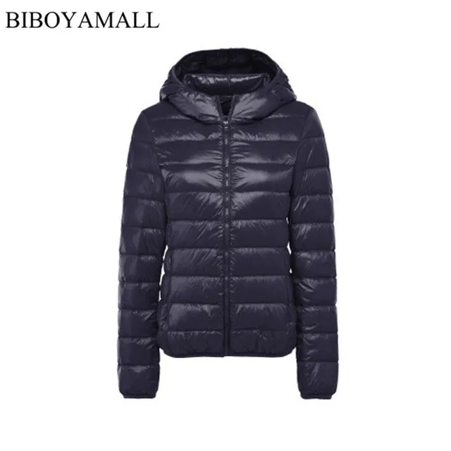BIBOYAMALL Women Ultra Light Down Jacket Hooded 90% Winter Duck Down Jackets Women Parka Zipper Coats Plus Size XXXL Pink Black