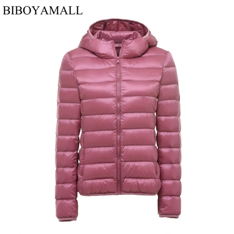 BIBOYAMALL Women Ultra Light Down Jacket Hooded 90% Winter Duck Down Jackets Women Parka Zipper Coats Plus Size XXXL Pink Black