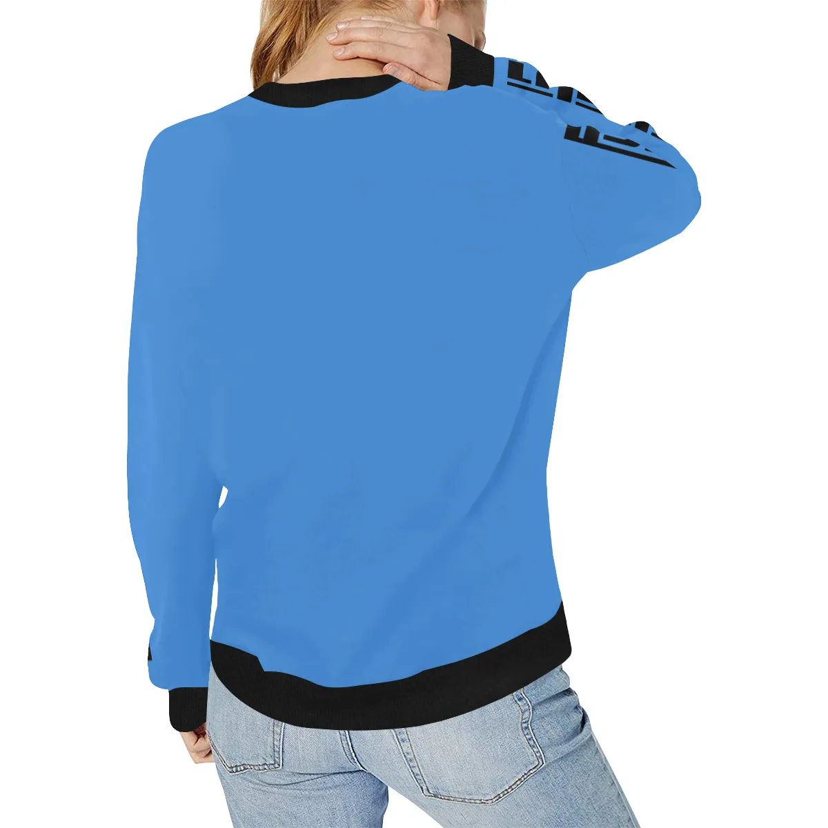 BLACC BORDER BLUESKY Women's Rib Cuff Crew Neck Sweatshirt
