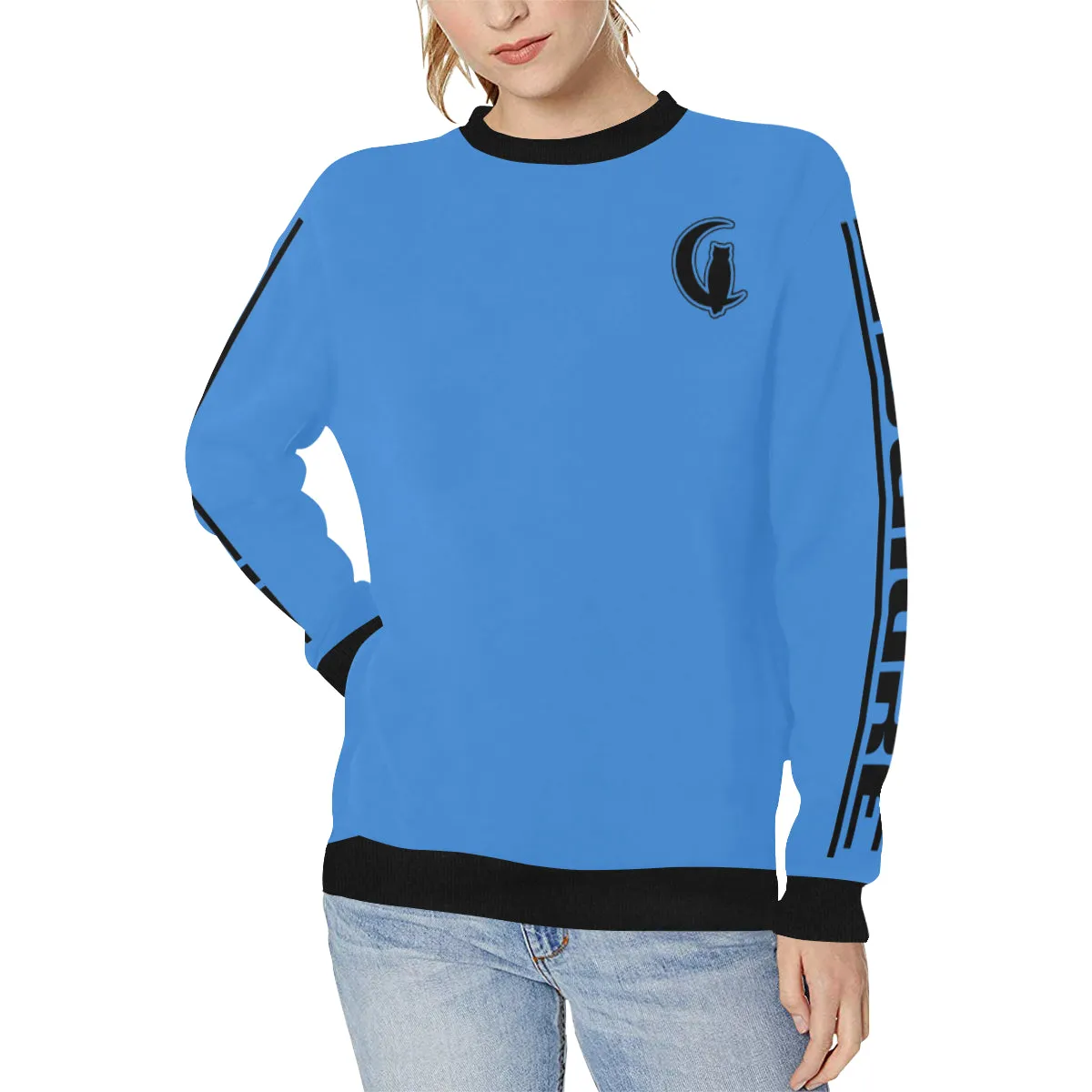 BLACC BORDER BLUESKY Women's Rib Cuff Crew Neck Sweatshirt