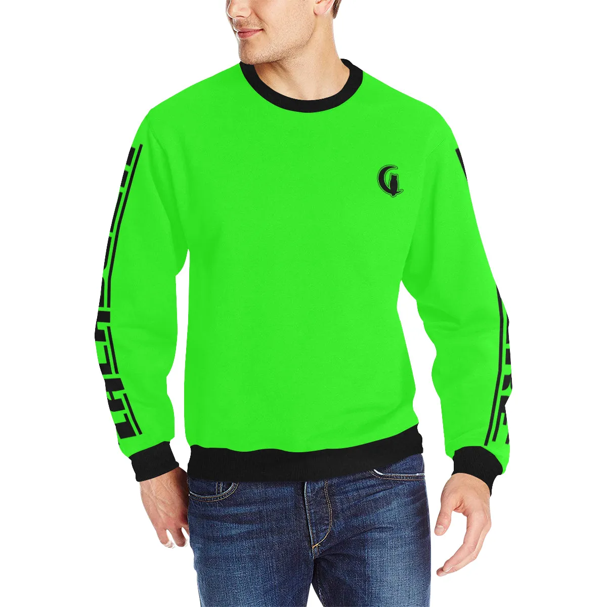 BLACC BORDER GREEN Men's Rib Cuff Crew Neck Sweatshirt