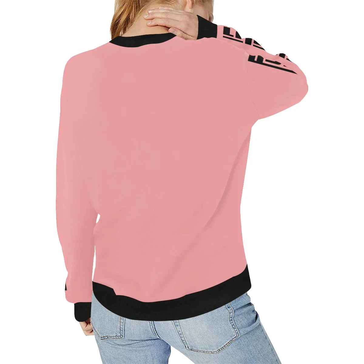 BLACC BORDER PINK Women's Rib Cuff Crew Neck Sweatshirt