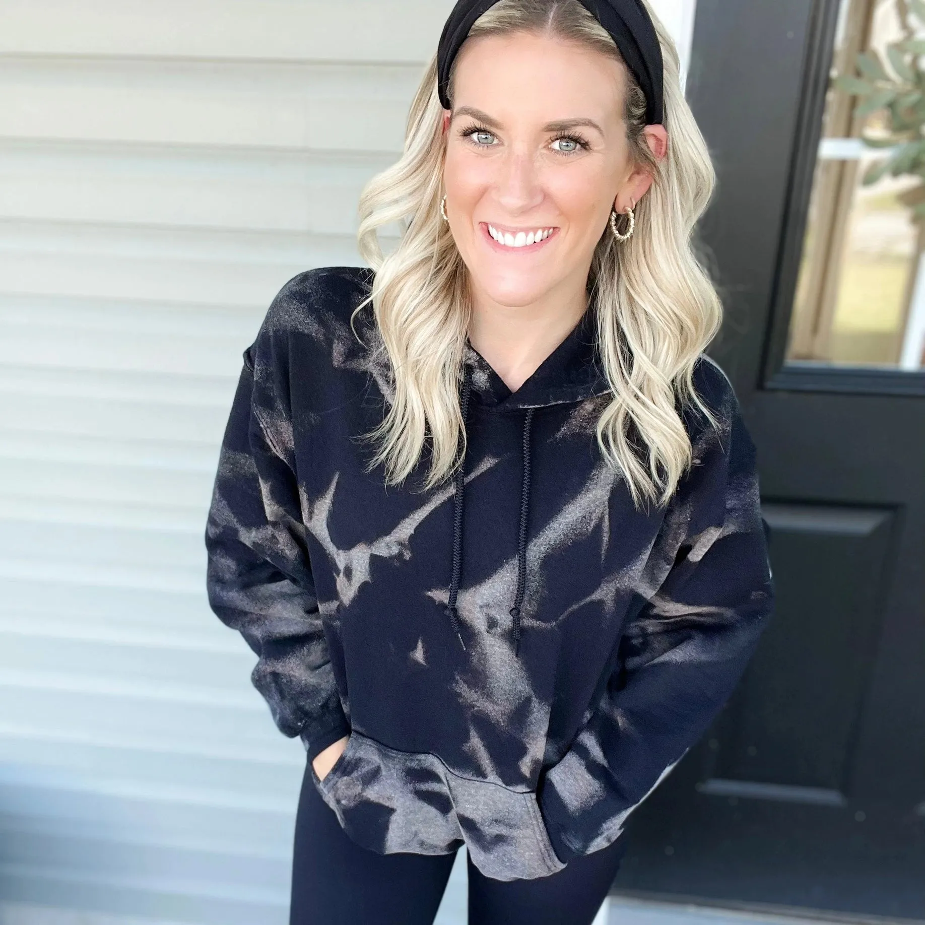 Black Bleached Fleece Lined Hoodie