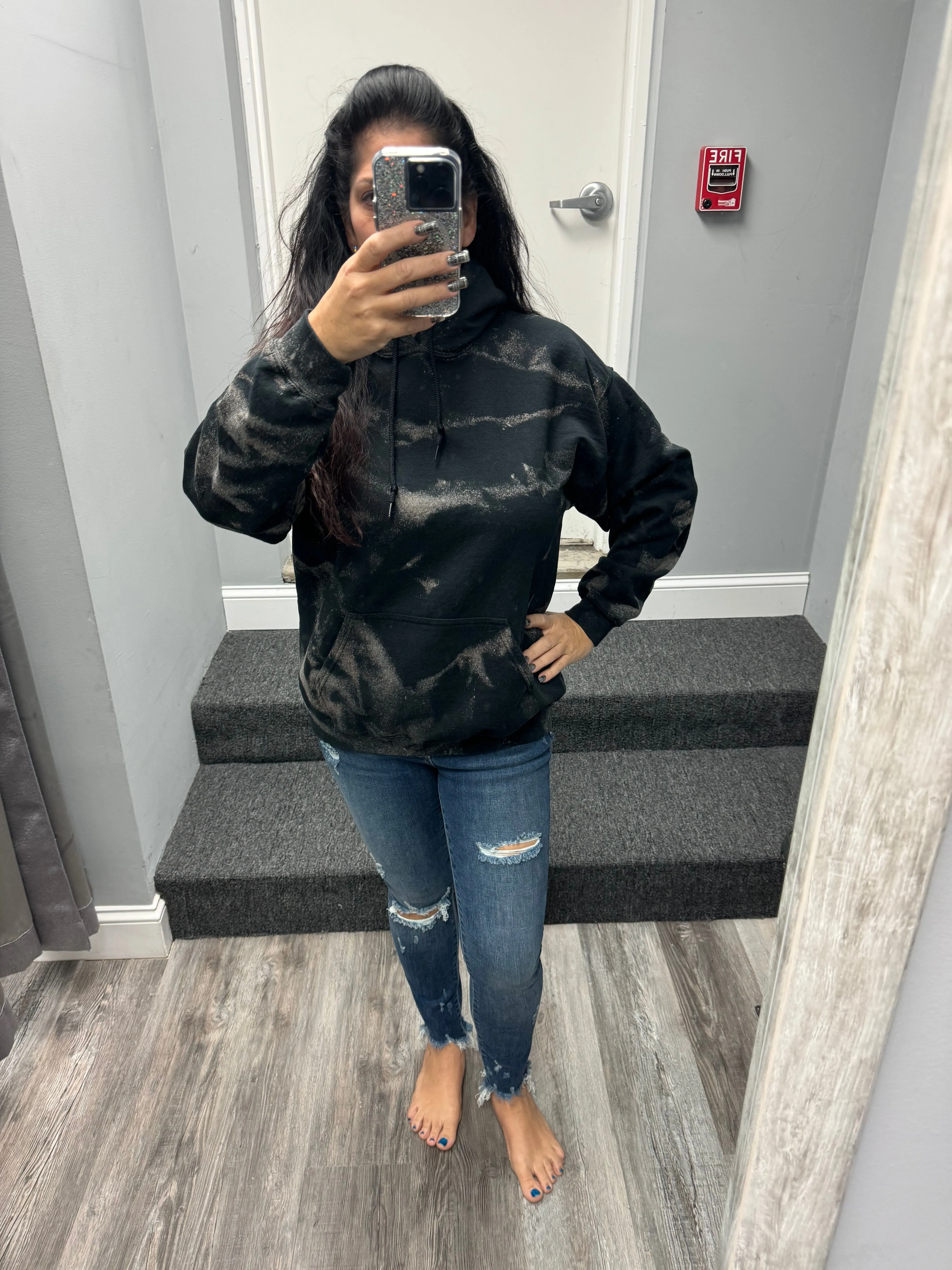 Black Bleached Fleece Lined Hoodie