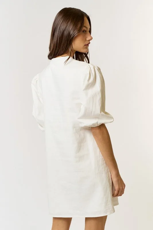 Black Bow Linen Shirt Dress