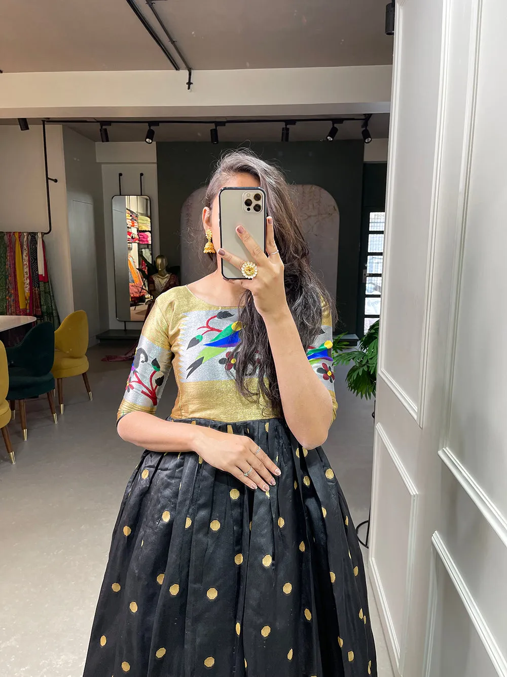 Black Color Weaving Zari Work Jacquard Silk Paithani Gown