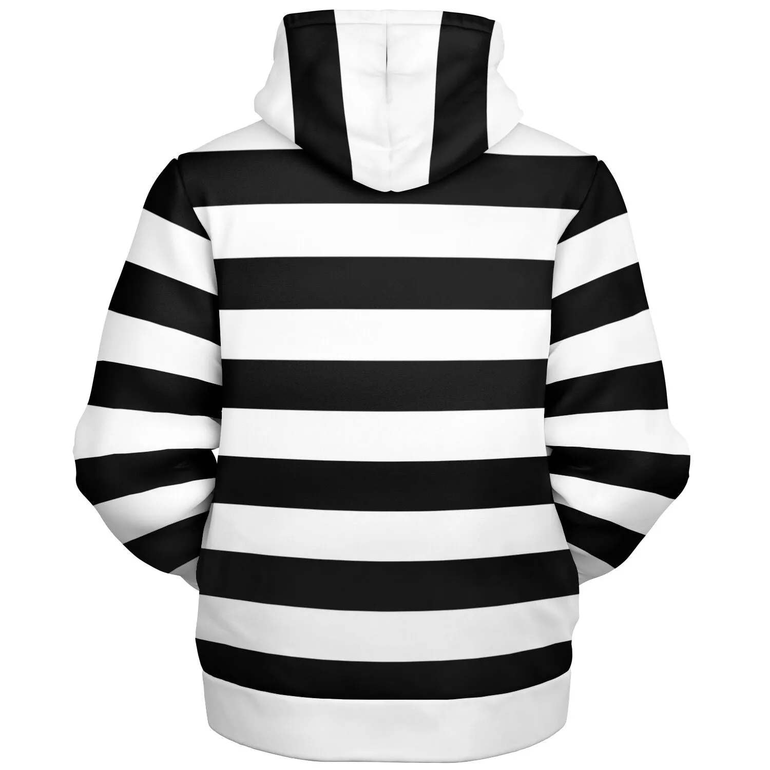 Black White Striped Zip Up Fleece Lined Hoodie, Heavyweight Full Zipper Pocket Men Women Unisex Aesthetic Graphic Hooded Sweatshirt Jacket