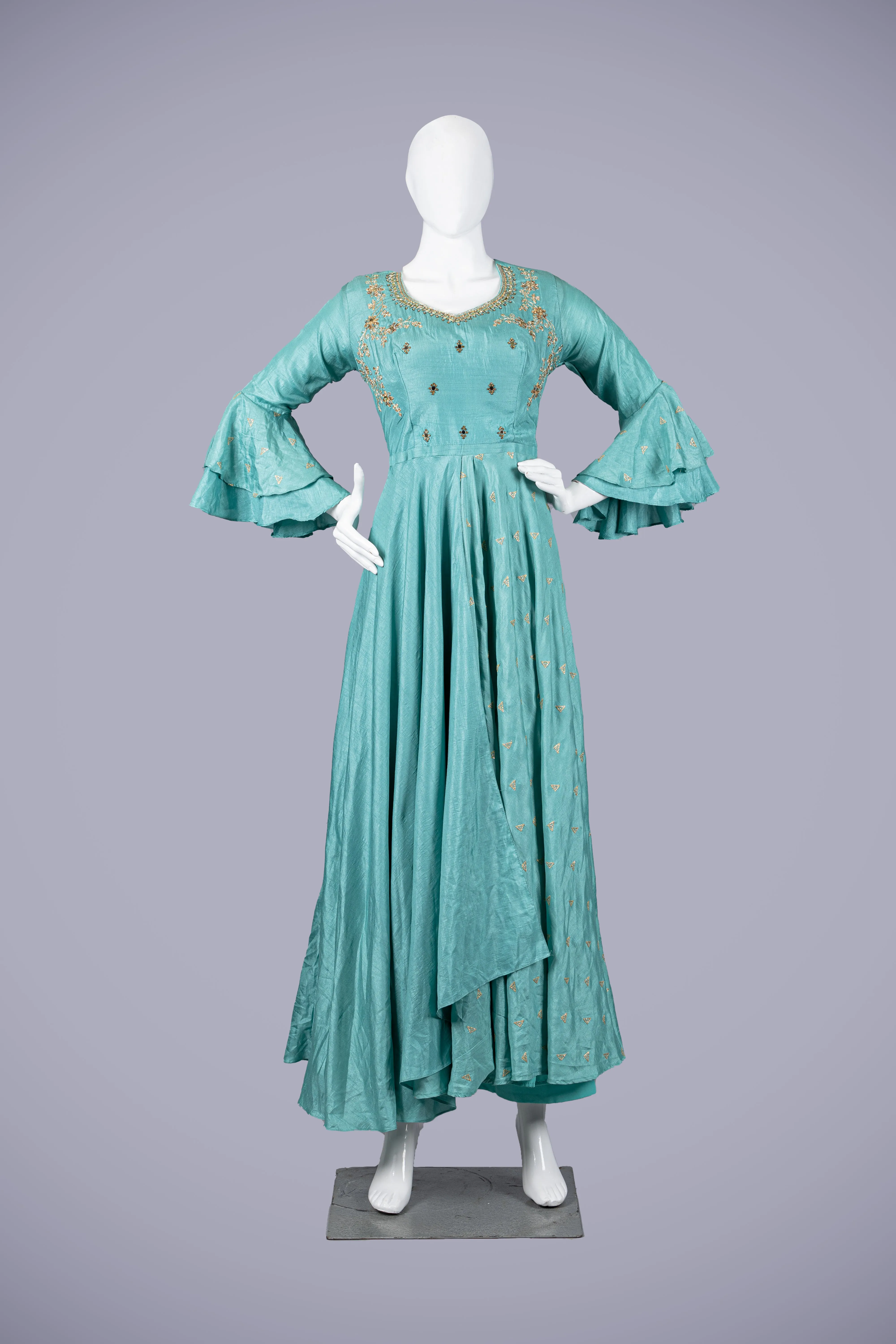 Blue Gown with Machine Work