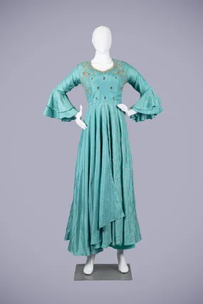 Blue Gown with Machine Work