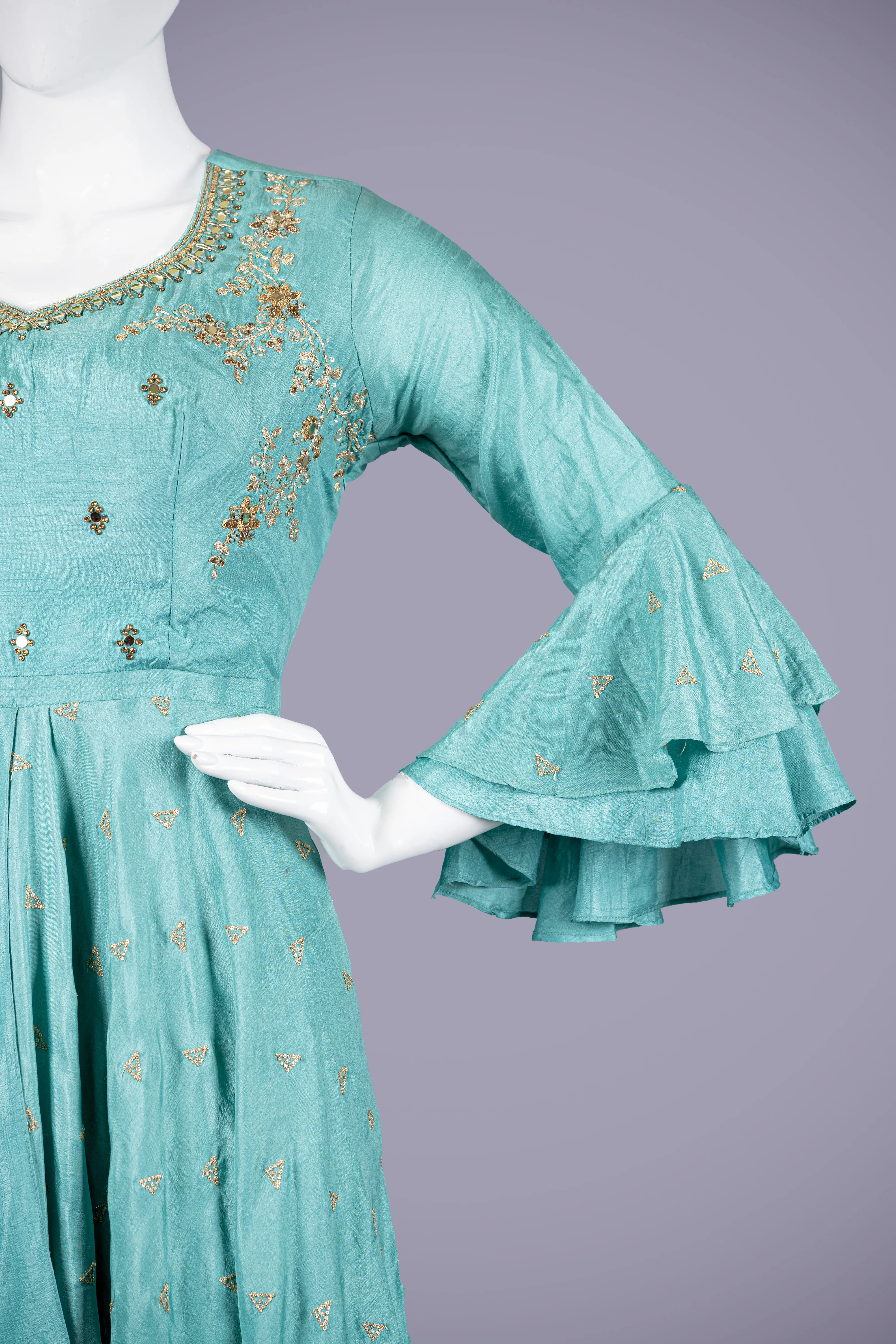 Blue Gown with Machine Work
