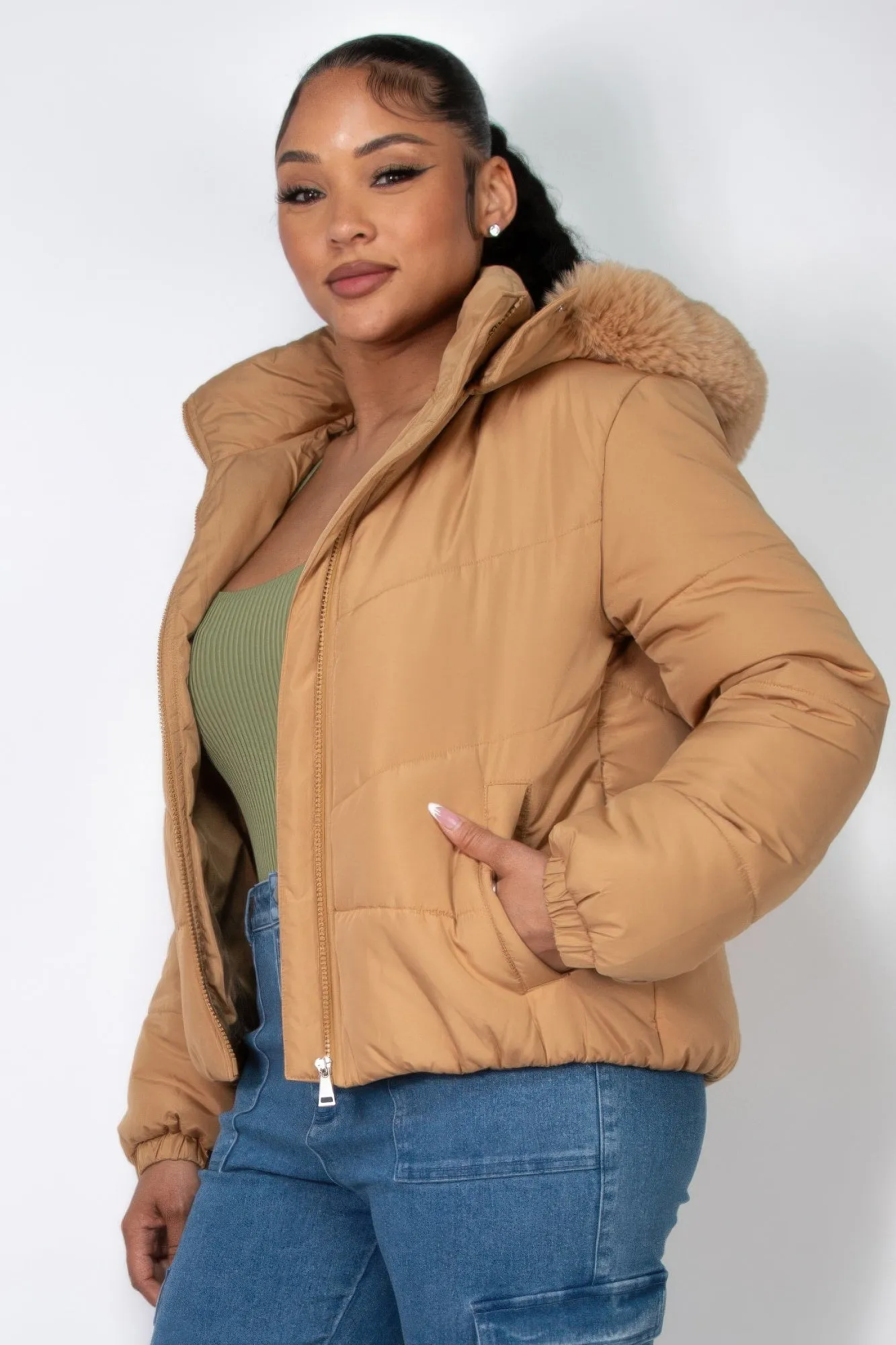 Blue Zone Planet |  Insulated Zip-up Faux Fur Hooded Jacket