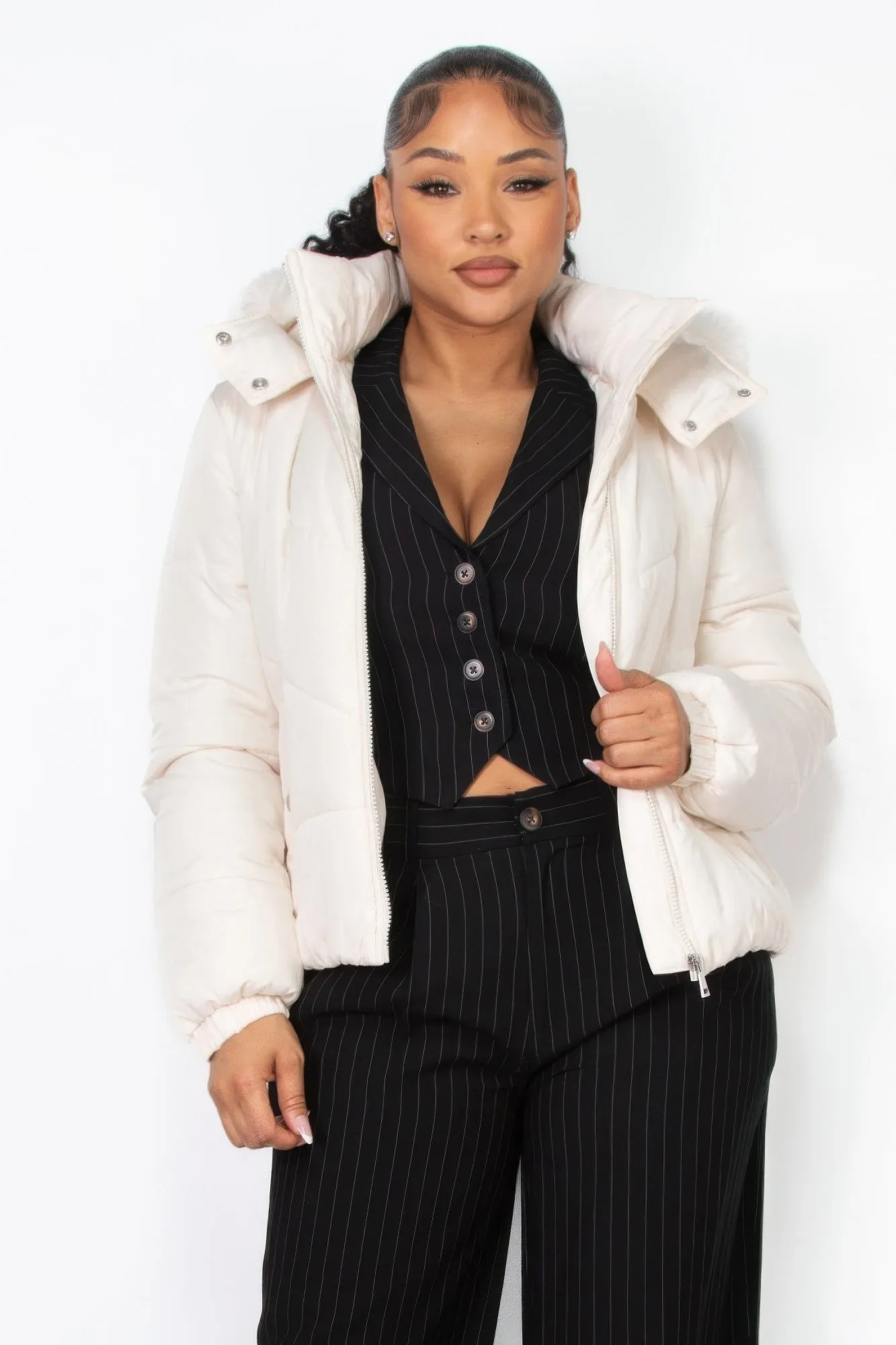Blue Zone Planet |  Insulated Zip-up Faux Fur Hooded Jacket
