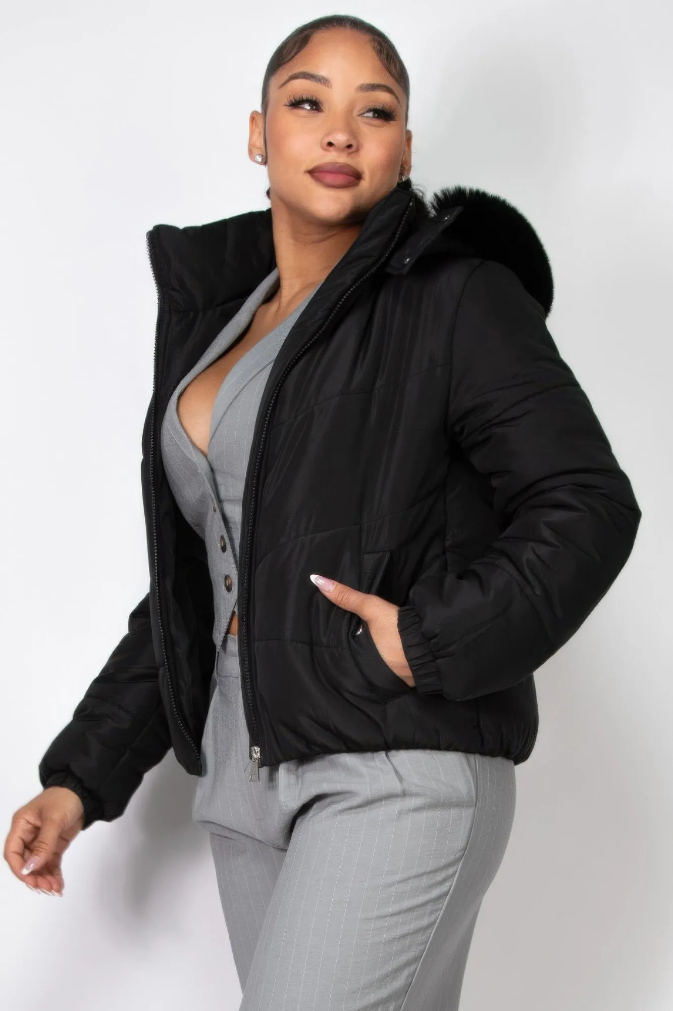 Blue Zone Planet |  Insulated Zip-up Faux Fur Hooded Jacket