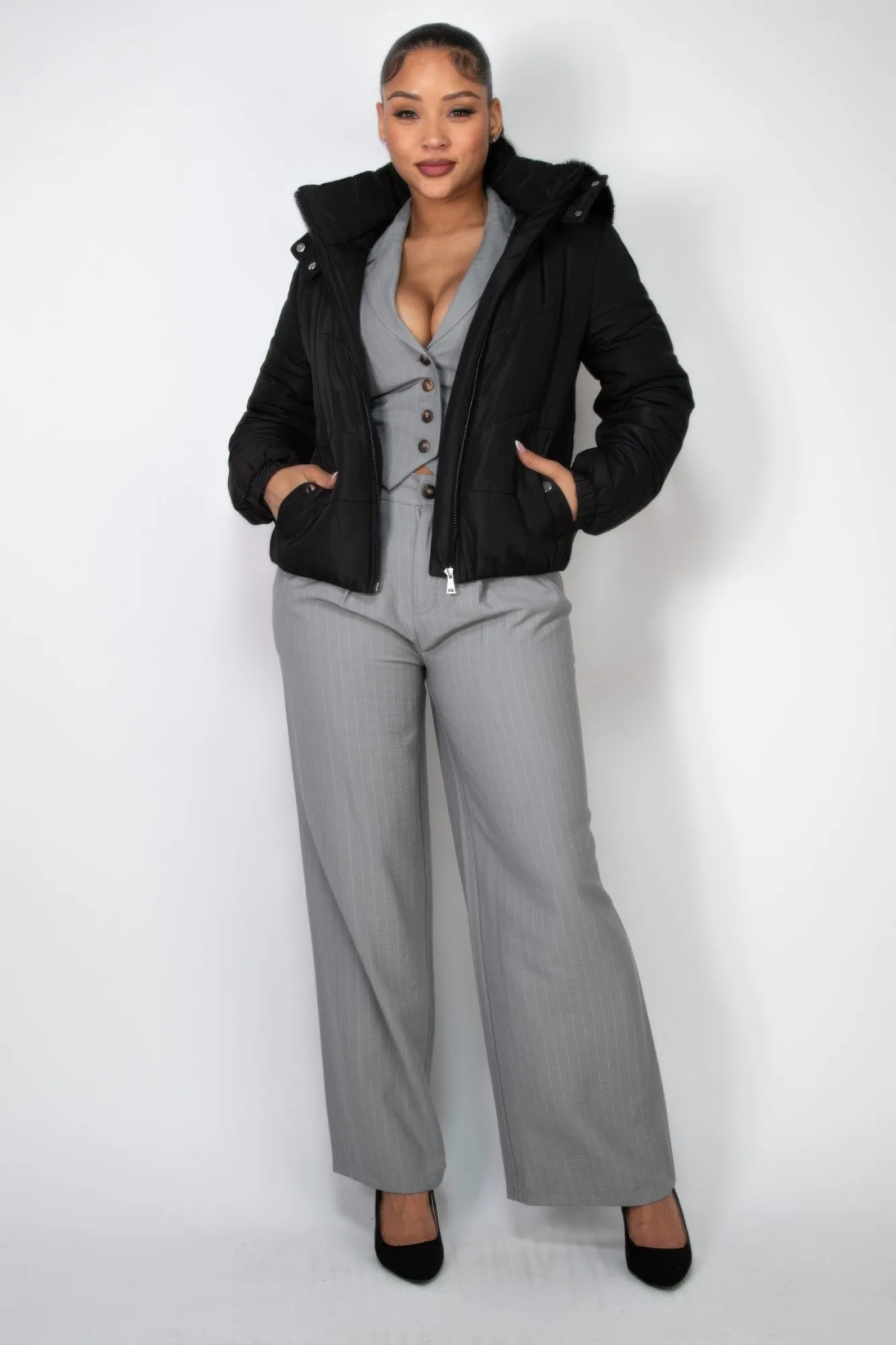 Blue Zone Planet |  Insulated Zip-up Faux Fur Hooded Jacket