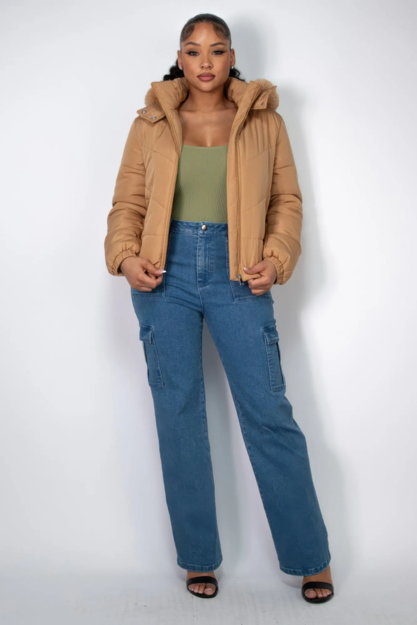 Blue Zone Planet |  Insulated Zip-up Faux Fur Hooded Jacket