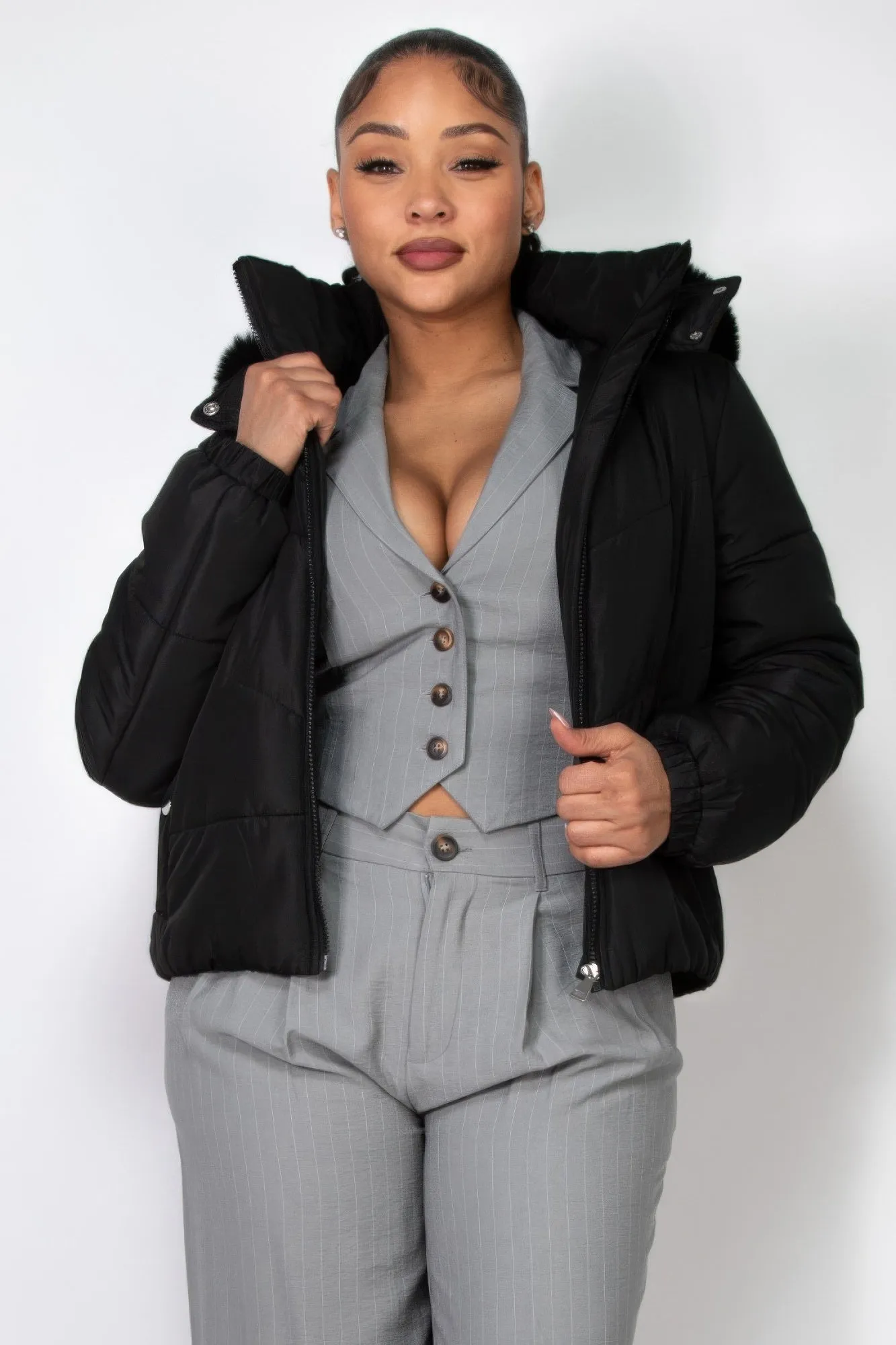 Blue Zone Planet |  Insulated Zip-up Faux Fur Hooded Jacket