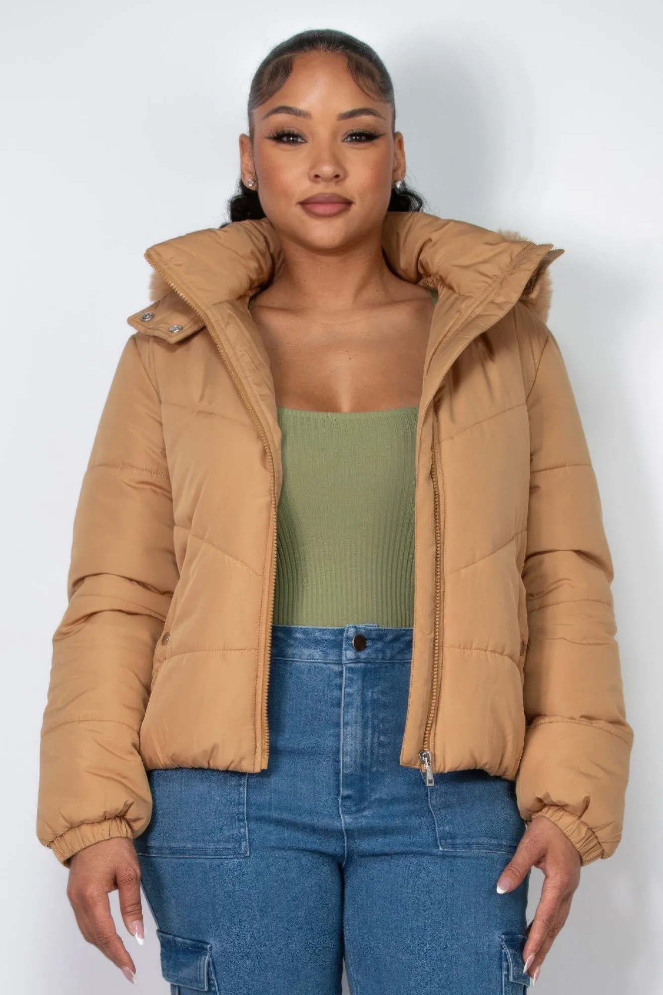 Blue Zone Planet |  Insulated Zip-up Faux Fur Hooded Jacket
