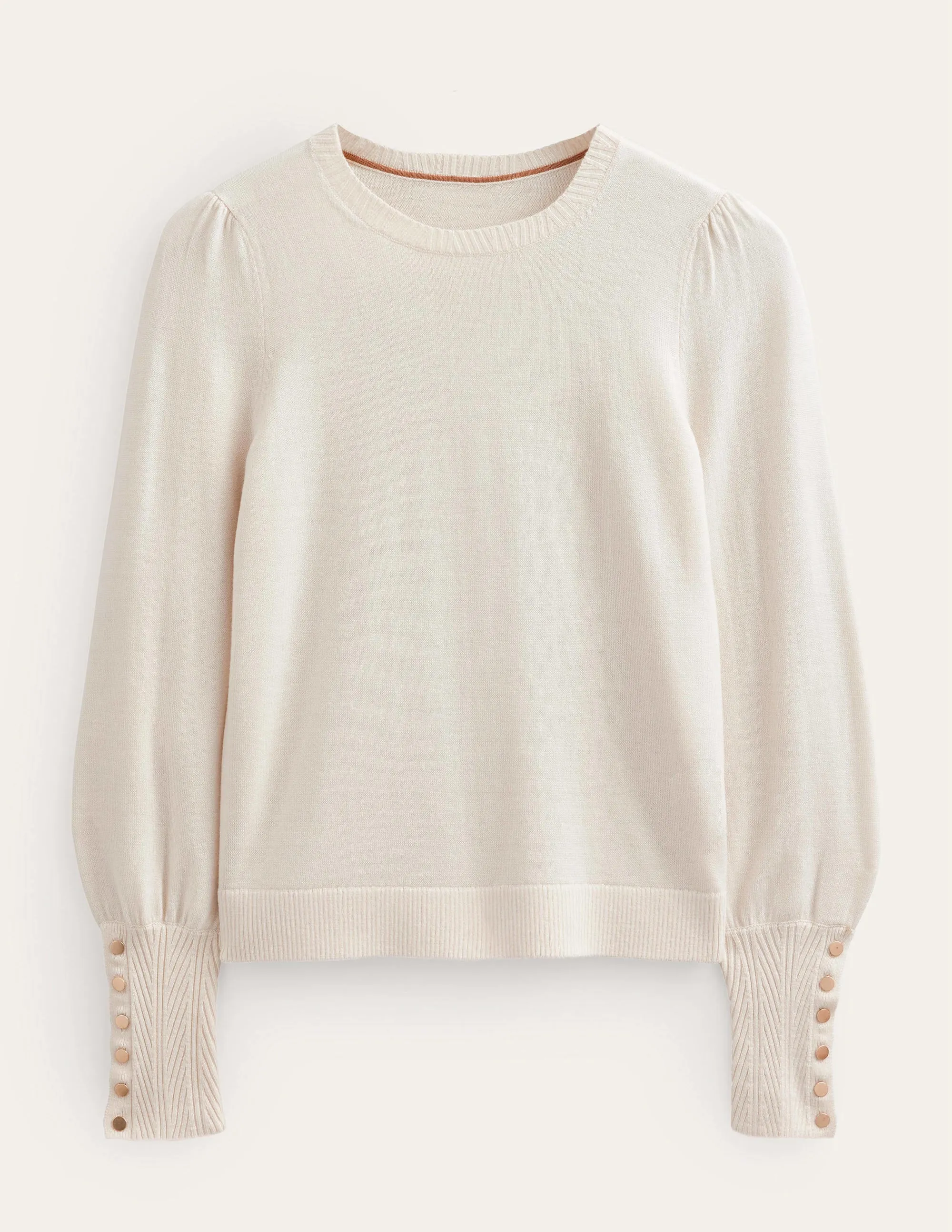 Button Cuff Merino Jumper-Warm Ivory