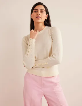 Button Cuff Merino Jumper-Warm Ivory
