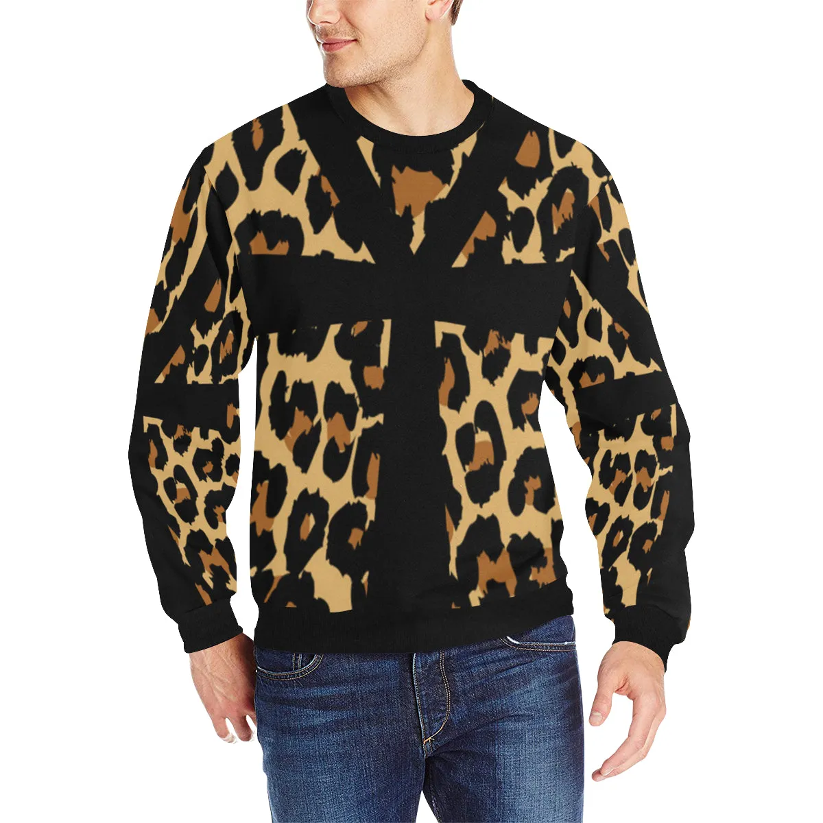 CHEETAH ANKH Men's Rib Cuff Crew Neck Sweatshirt