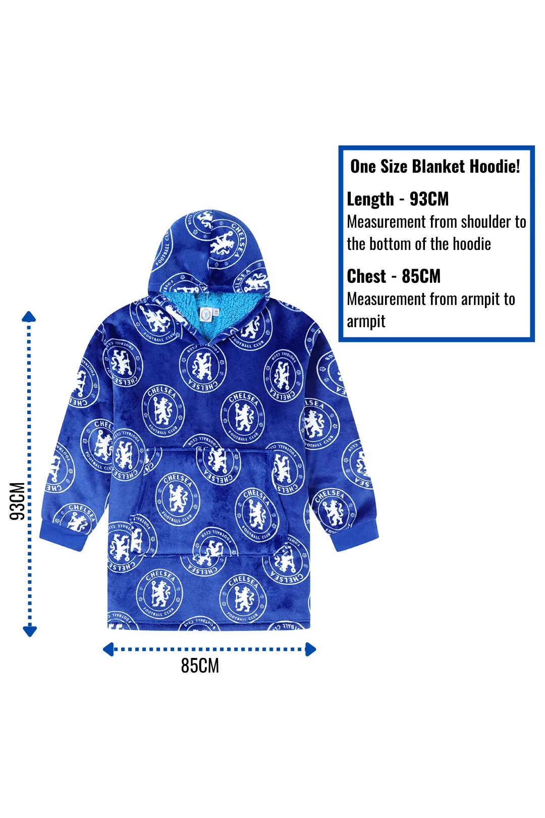 Chelsea Football Club Men's Fully Lined Luxury Fleece Oversized Hoodie Blue W23