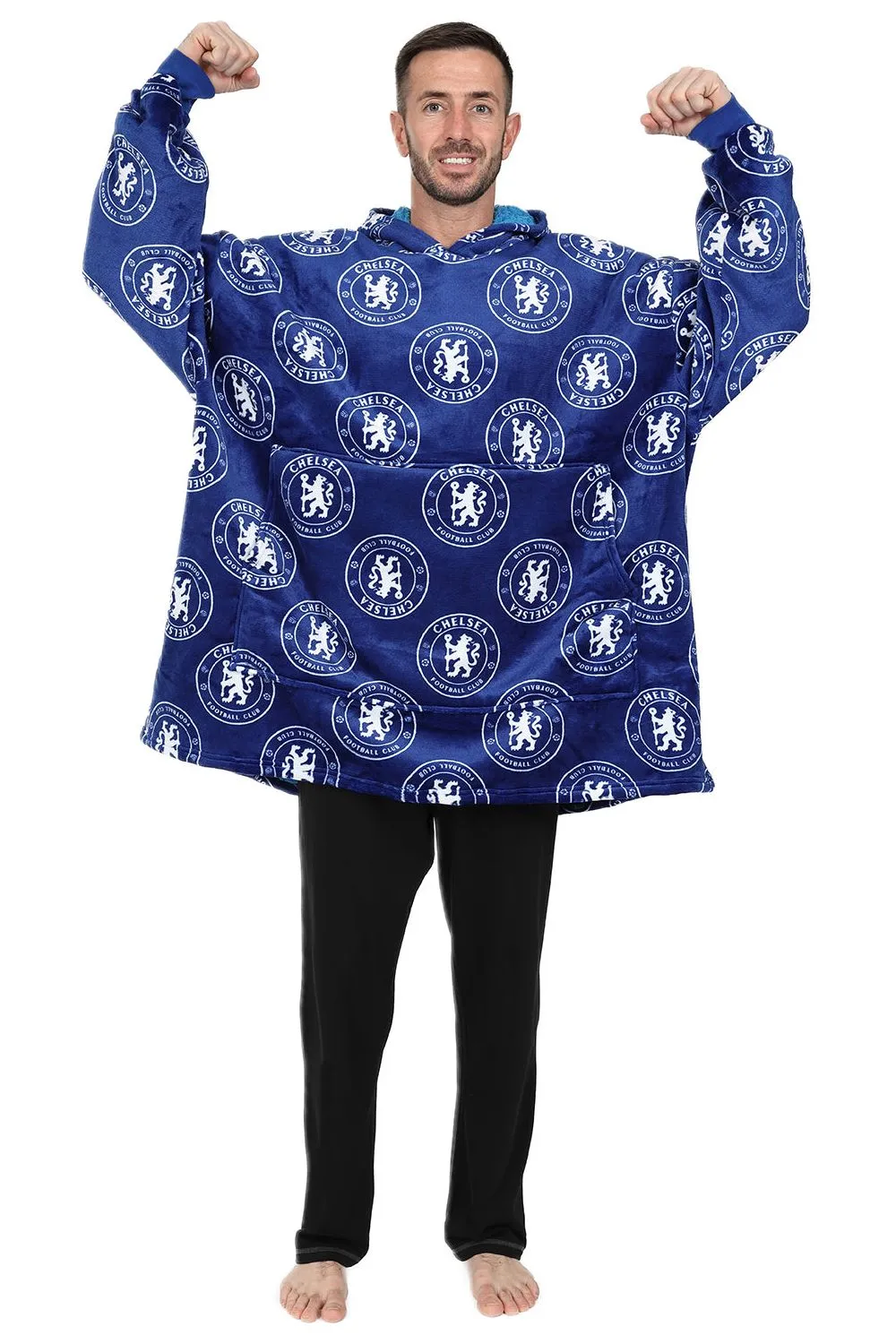 Chelsea Football Club Men's Fully Lined Luxury Fleece Oversized Hoodie Blue W23
