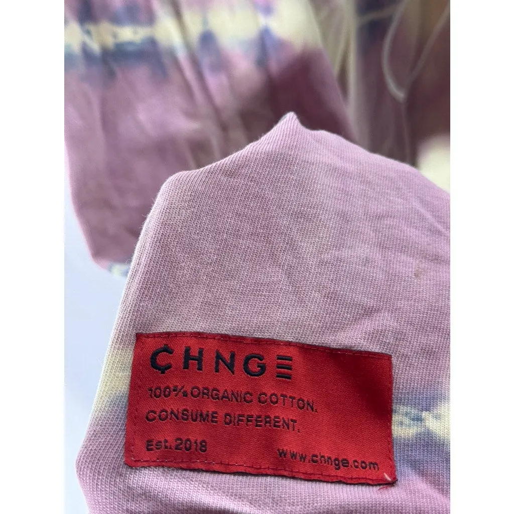 CHNGE Men's Purple/Beige Embroidered Peace Flower Tie-Dye Mock-Neck Shirt SZ XL