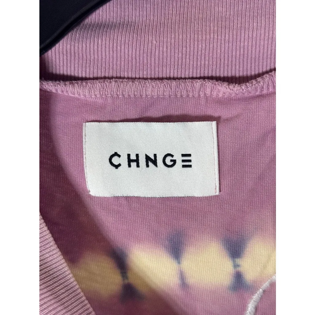 CHNGE Men's Purple/Beige Embroidered Peace Flower Tie-Dye Mock-Neck Shirt SZ XL