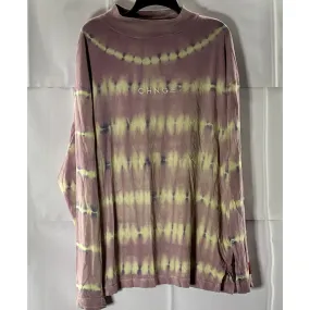 CHNGE Men's Purple/Beige Embroidered Peace Flower Tie-Dye Mock-Neck Shirt SZ XL