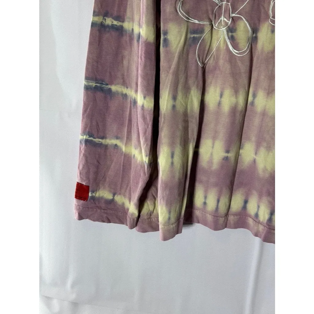 CHNGE Men's Purple/Beige Embroidered Peace Flower Tie-Dye Mock-Neck Shirt SZ XL