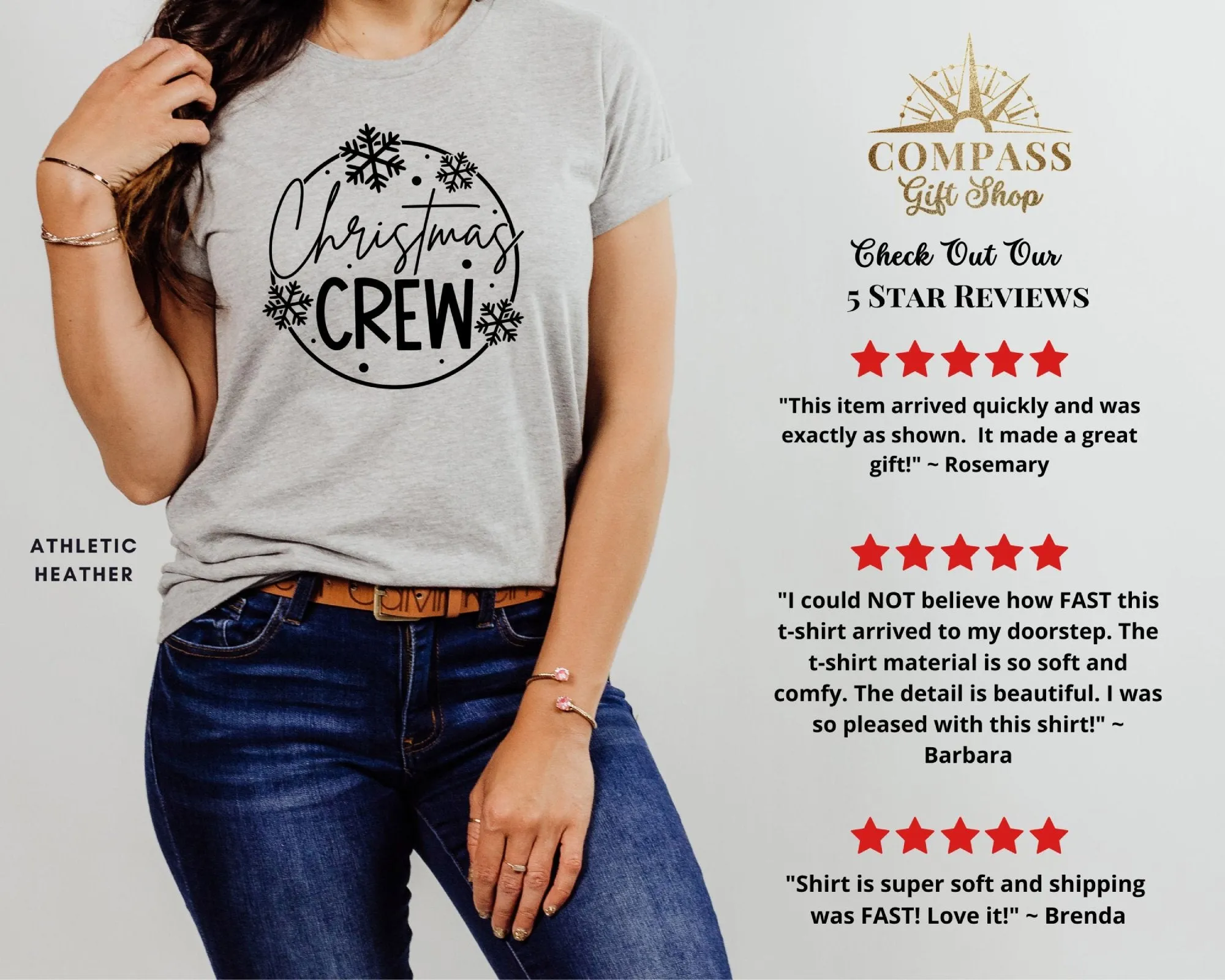 Christmas Crew Snowflakes Matching Family Christmas Shirts for Adult, Youth, Toddler & Baby. Perfect Gift for the Holidays.