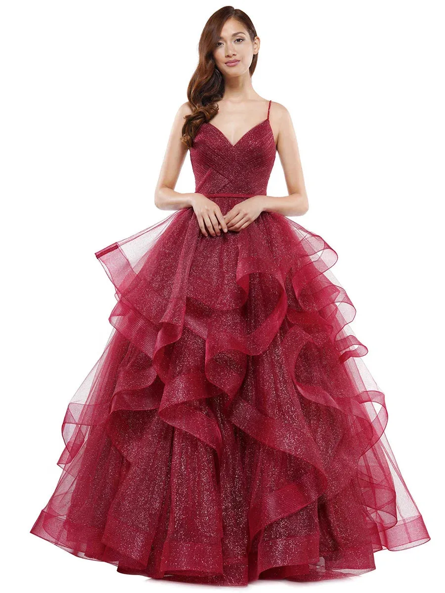 Colors Dress 2381 Prom Dress Ballgown V Neckline Layered Glitter Tulle Pageant Gown